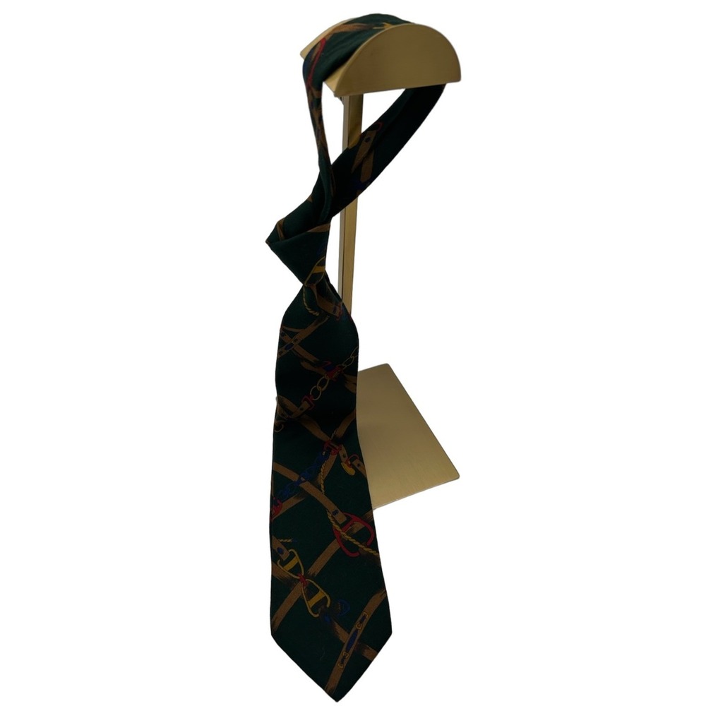 Vintage Jos A Bank Tie Men's Size One Green Equestrian Stirrup Harness 100% Silk